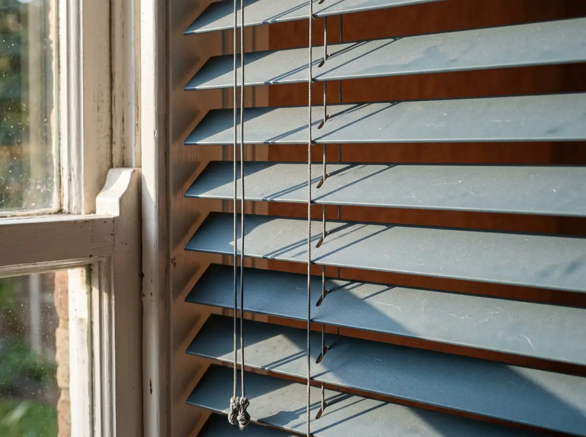 Close-up detail of motorised blind fabric and mechanism, city-bowl heritage styling